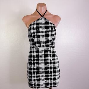 Dear Moon Plaid Sequin Tie Halter Mini Dress Retro Y2K HOCO Juniors 1 XS NWT